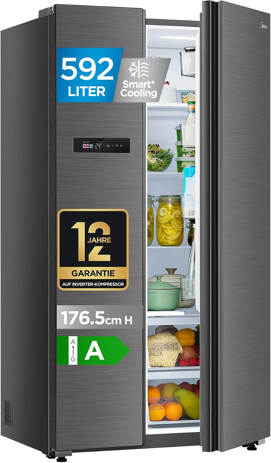 Midea Side-by-Side Kühlschrank 592 L, 35 dB, No Frost, Humidity Control