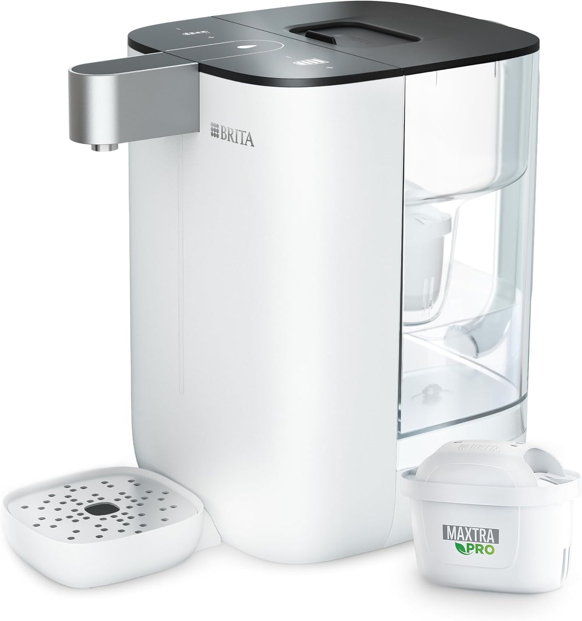 BRITA Heißwasserspender Cube, Wasserspender für zuhause (4L) weiß, mit UV-C-Technologie, inkl. MAXTRA PRO Extra Kalkschutz Wasserfilterkartusche