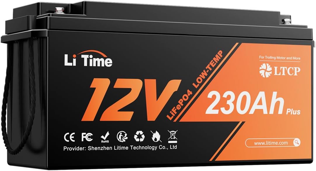 LiTime 12V 230Ah Plus Low-Temp-Schutz LiFePO4 Batterie Eingebautes 200A BMS, Max 2944Wh Energie, Lithium-Eisenphosphat Batterie für Solaranlage, Womo
