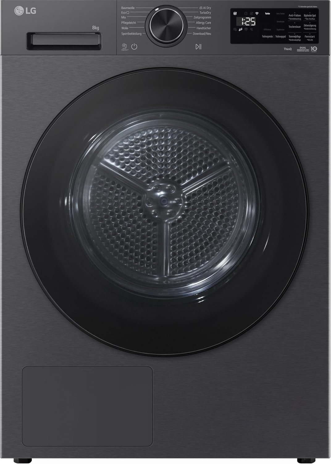 LG RT80X7B Wärmepumpen-Trockner (8 kg, Energieklasse B) mit AI Dry, Dual Inverter, TurboDry, selbstreinigender Kondensator, Schwarz