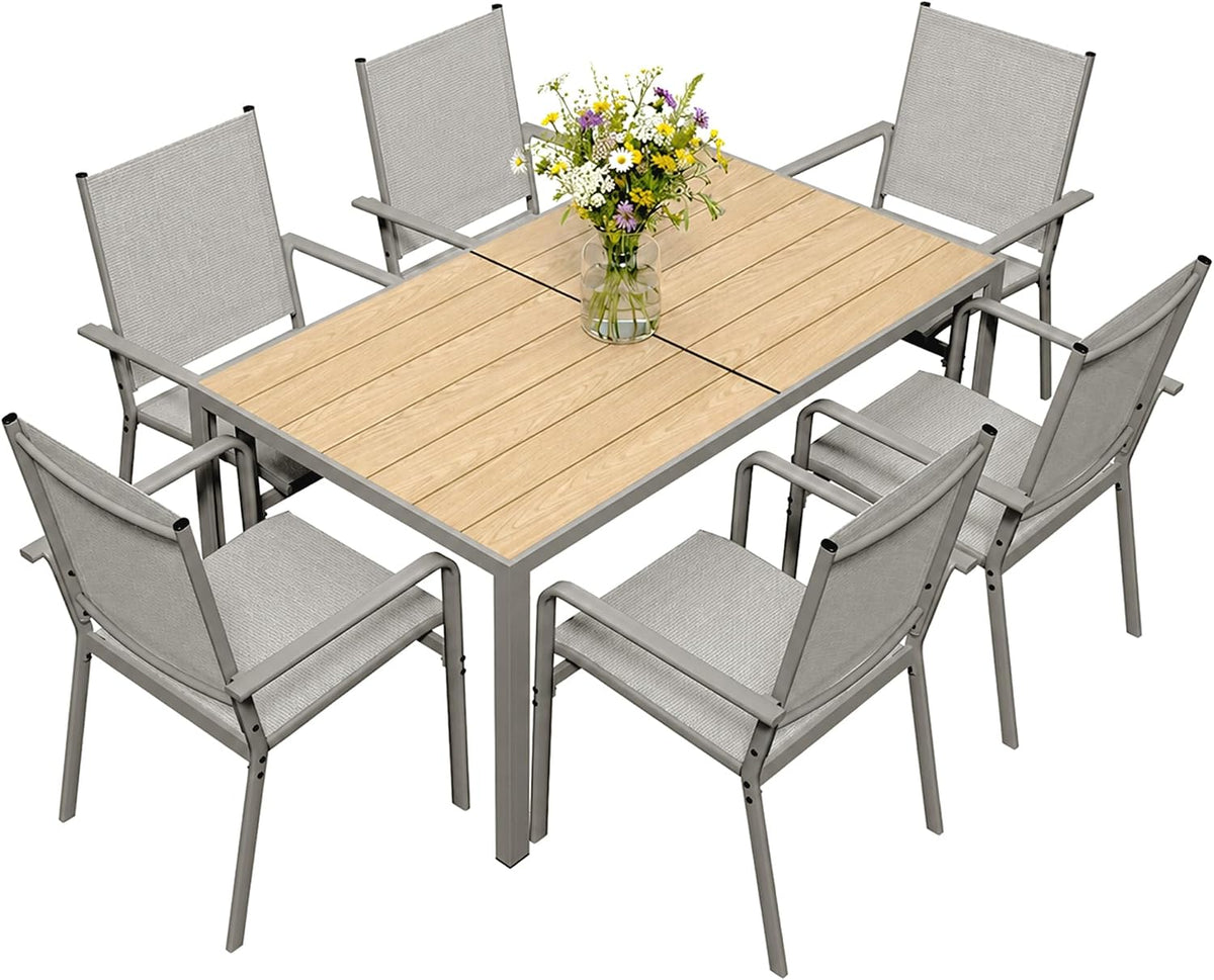 Xbro Gartenmöbel Set 6 Personen, 7-teiliges Gartenmöbel Set 6 Stühle mit Tisch, Gartentisch mit Stühlen Set, Terrassenmöbel Wetterfest, Balkon