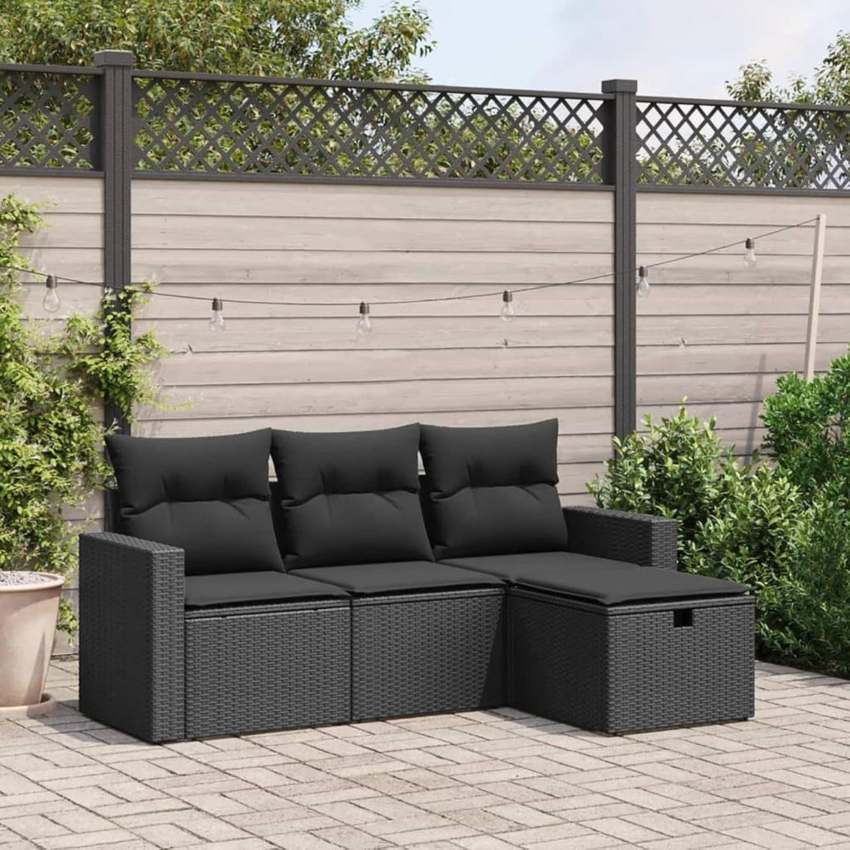 IKAYAA Rattan Gartenmöbel Set Poly Rattan Lounge Balkon Lounge Gartenlounge Outdoor Lounge möbel Outdoor Gartengarnitur mit Kissen-Schwarz-4-tlg-Typ 2
