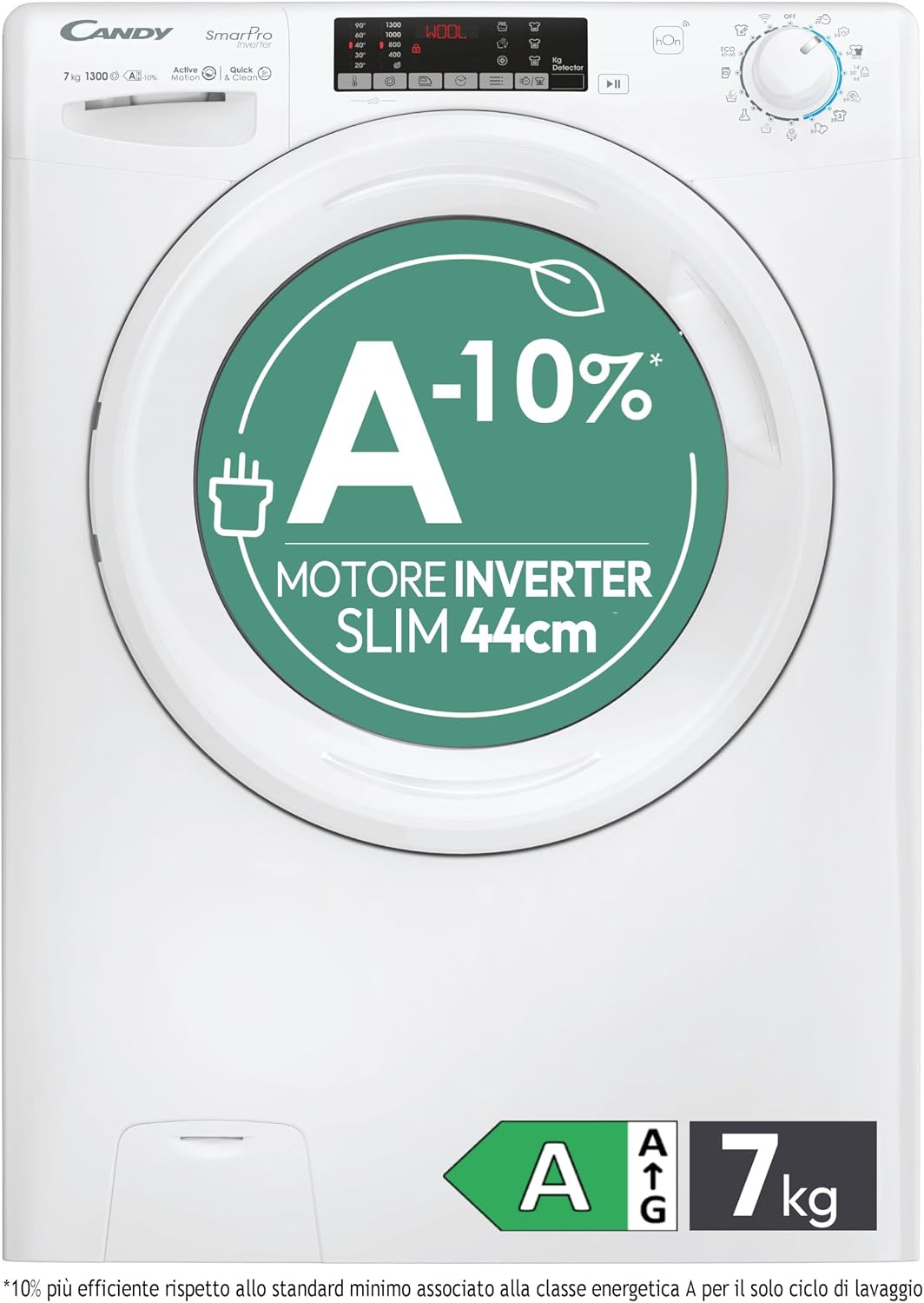 Candy Smart Pro Inverter Waschmaschine Slim 7 kg, Klasse A-10%, 76 dB, HxBxT 85 x 60 x 45 cm, freistehend, Frontlader, 1300 Umdrehungen, 16 Programme