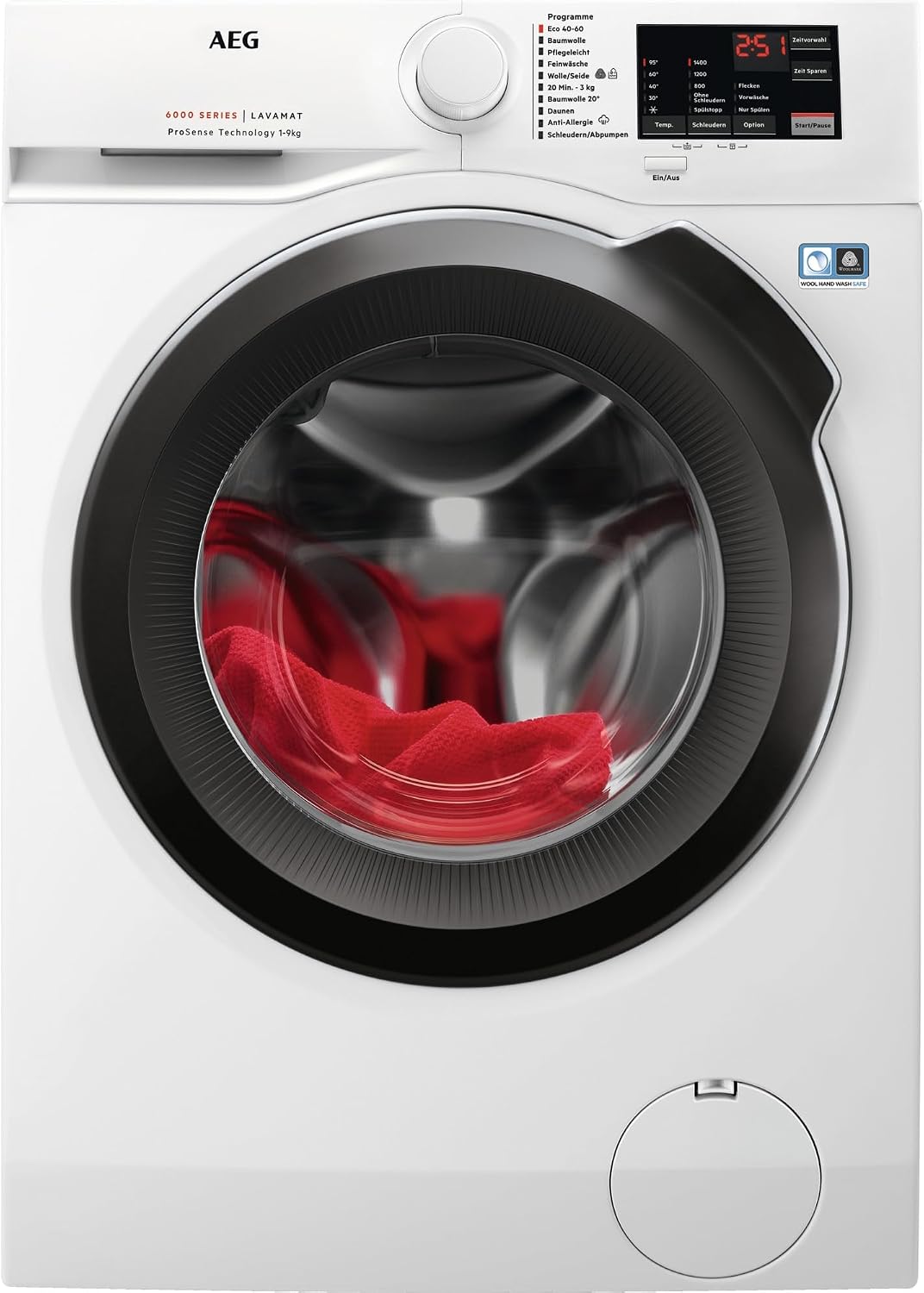 AEG Waschmaschine, L6AMZ49FL, 9,0 kg, 1400 U/min, Serie 6000 mit ProSense, Leise, Mengenautomatik, Nachlegefunktion, Kindersicherung, Schontrommel