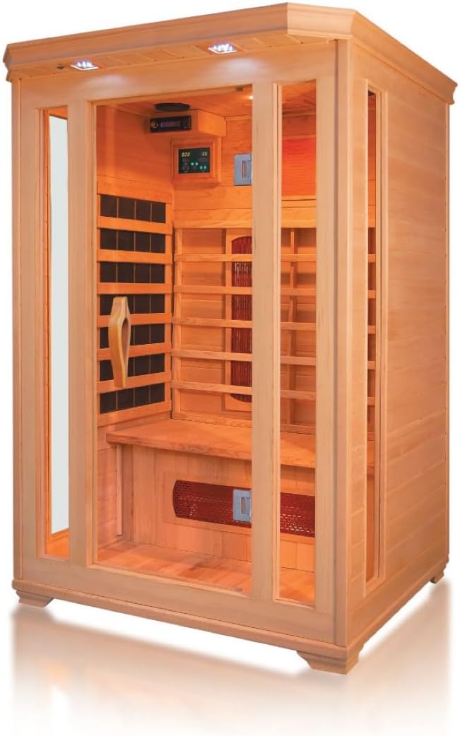 Infrarotkabine Oslo Alpha, Tiefenwärme für optimale Entspannung, 2 Personen, kanadisches Tannenholz, Bluetooth-Soundsystem, Farblichttherapie