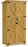M MCombo Gartenschrank Holz, 0878-F (Natur), für Außenbereich Balkon Terrasse, Gartenhaus Klein Wetterfest, Outdoor Gerätehaus Geräteschuppen