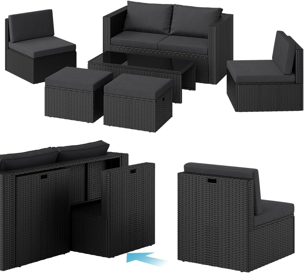 STEELSØN Noctura Rattan Gartenmöbel Set 6-TLG., Schwarz/Anthrazit, Outdoor
