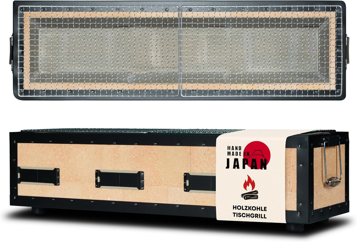 Konro Grill, Groß (77x23x20cm), für Yakitori & Yakiniku, kompakter Tischgrill, handgefertigt in Japan
