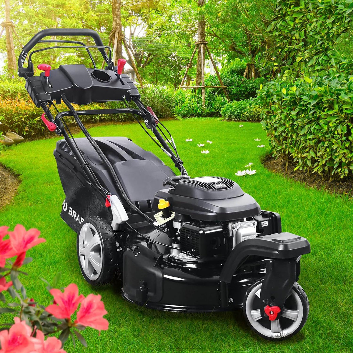 BRAST Benzin Rasenmäher Trike mit Antrieb, 53cm Schnittbreite, 30-80mm Schnitthöhe, 5,2kW(7PS), 60L Fangkorb, Elektrostart, viele Modelle, TÜV