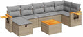 8-TLG Lounge Set Gartenmöbel Beige Rattan mit Tisch Hocker