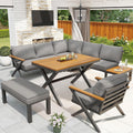 Gartenmöbel Set für 7–8 Personen, mit Dicken Kissen und Holztischen, Grau