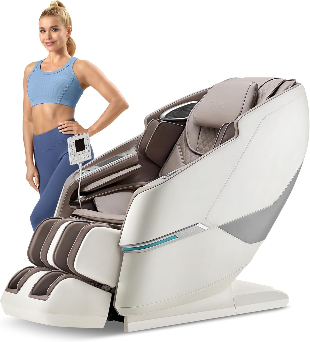 ROTAI Massagesessel 4D mit Doppelmotor, Tiefengewebe-Ganzkörpermassage für Zuhause, SL-Schiene & Zero-Gravity, Rückenheizung, Bluetooth-Lautsprecher