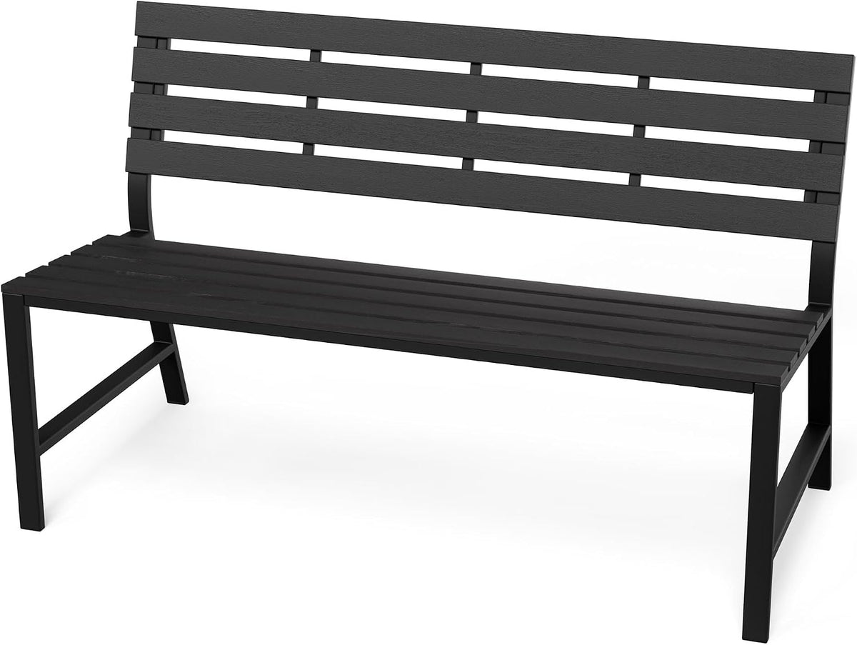 di volio Gartenbank TARZO, 130 cm (Schwarz), Sitzbank mit Lehne für Garten und Terrasse, Parkbank aus wetterfestem PS-Board in Holzoptik