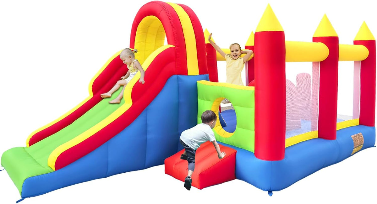 Ballsea Hüpfburg XXL, 592x290x216 cm, für Kindergeburtstag und Garten (ohne Gebläse), Riesiges aufblasbares Schloss mit großer Rutsche und Trampolin