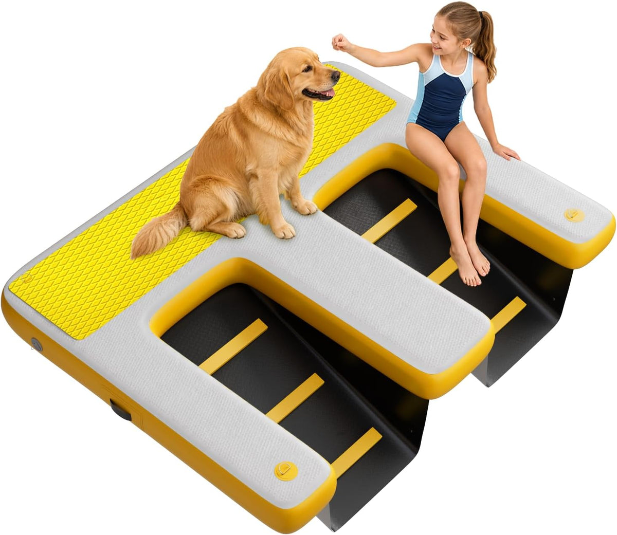 Aufblasbare doppelseitige Hunderampe bis 200 kg, robuste Hundeboot Rampe aus PVC 190x150 cm, schwimmender Hundesteg für große Hunde für Pool See Boote