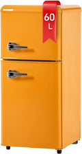 DRIXNO Retro-Kühlschrank. Gefrierkombination. 86,8 cm hoch, mit 60 Liter Gesamtvolumen, 45,5 cm breit, 22 Liter Gefriervolumen. 163 kWh/Jahr