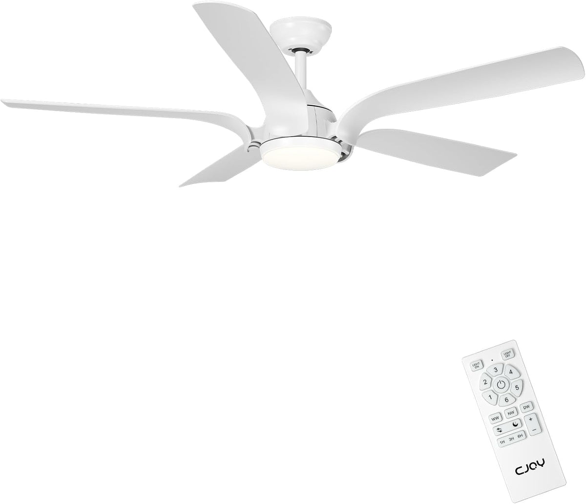 CJOY Deckenventilator mit Beleuchtung,142cm Weiß Deckenventilator mit Fernbedienung Leise, Für Schlafzimmer/Wohnzimmer, 6 Geschwindigkeiten, Timer
