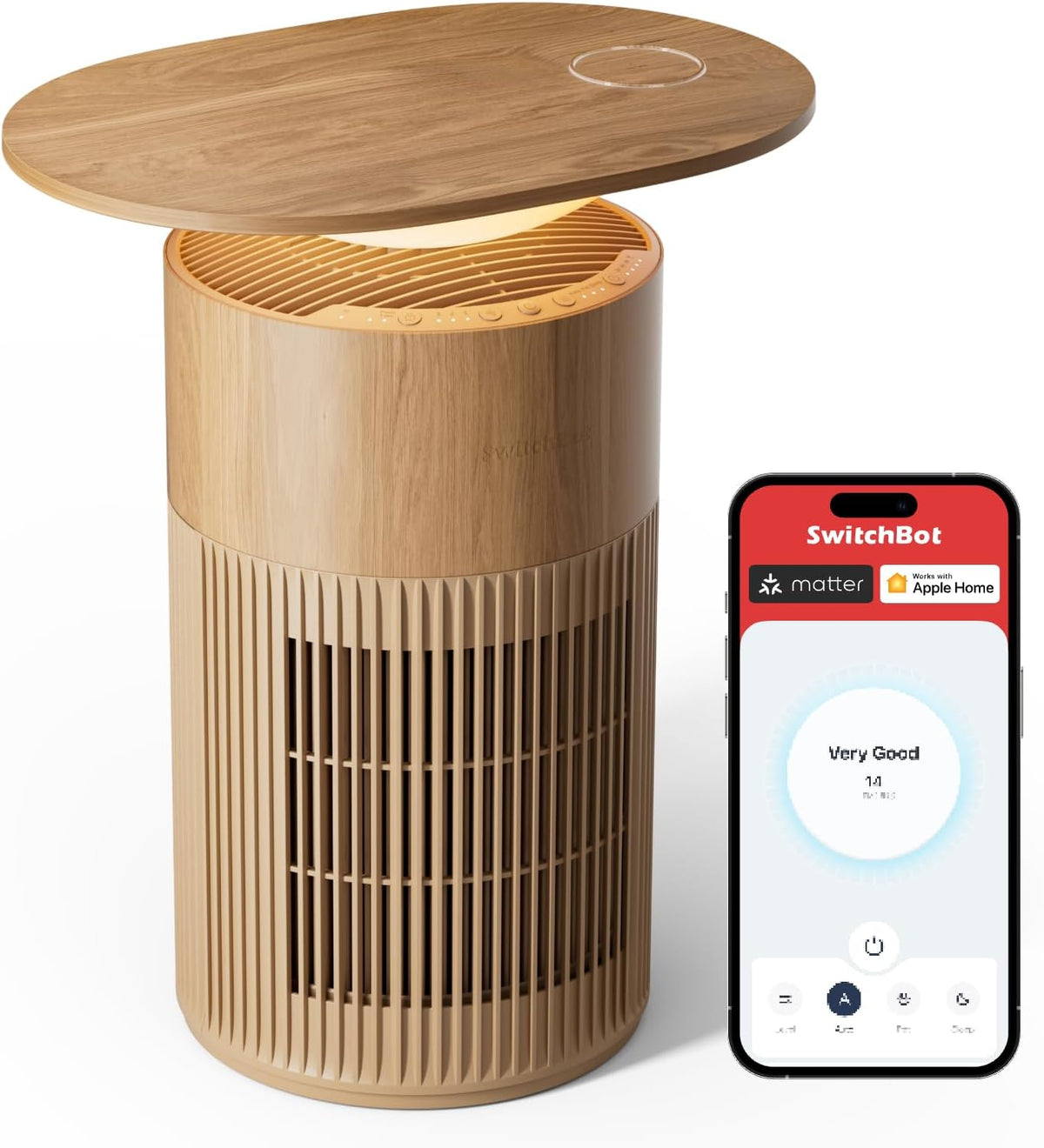 SwitchBot Luftreiniger mit App-Steuerung und Nachtlicht, 20dB Schlafmodus, CADR 400m³/h bis zu 83㎡ Zimmer