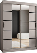 Kryspol, Kleiderschrank 150 cm Breit x 200cm(H) x 62cm(T), Kleiderschrank mit Spiegel, Schwebetürenschrank, 2 Türen, Laminierte Möbelplatte