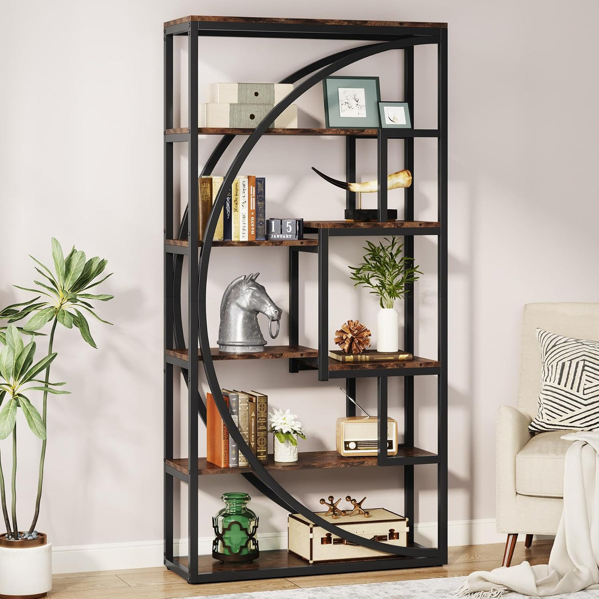 Tribesigns Industrielles Bücherregal 180cm Höhe, 5-stöckiges Vintage Braun Regal mit 8 offenen Fächern, Stabile Regaleinheit für Wohnzimmer/Heimbüro