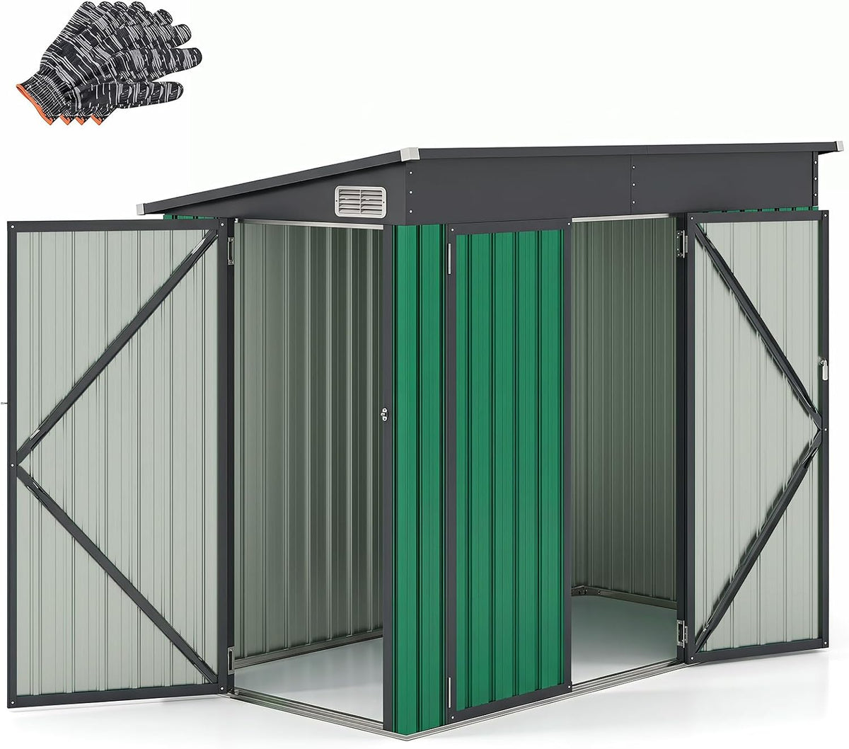 COSTWAY Gartenhaus Metall, Geräteschuppen abschließbar (4,8 m³, Grün)