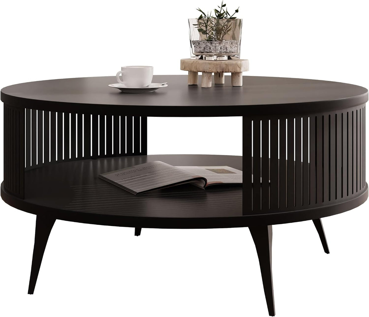 Mirjan24 Couchtisch Rajkon, runde Form (Schwarz Molet, Schwarz)