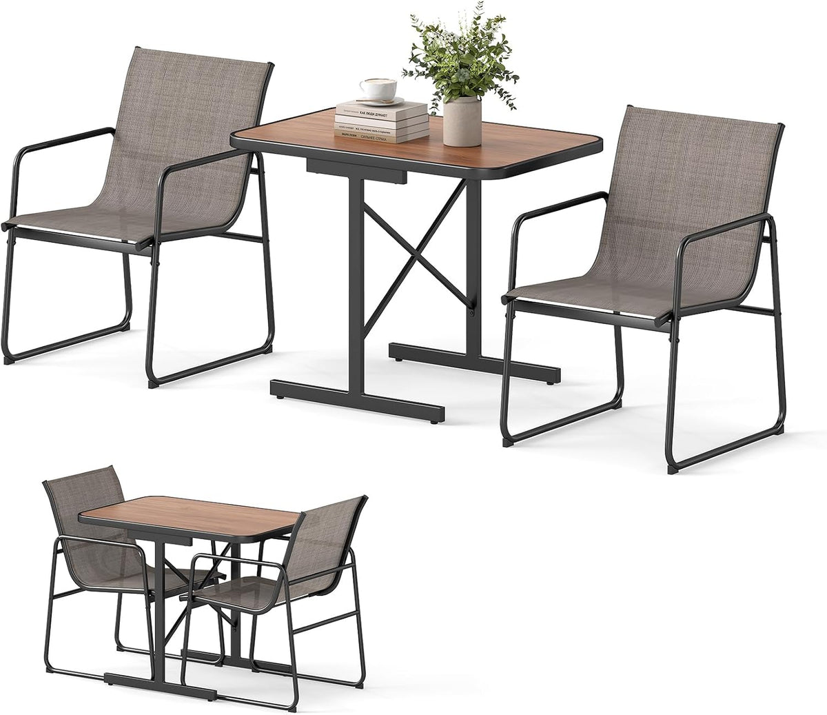 KOMFOTTEU 3-TLG. Gartenmöbel Set, Pool, Balkonset mit 1 Esstisch und 2 Stoffstühlen, Gartengarnitur Sitzgruppe für Balkon, Balkonmöbel platzsparend