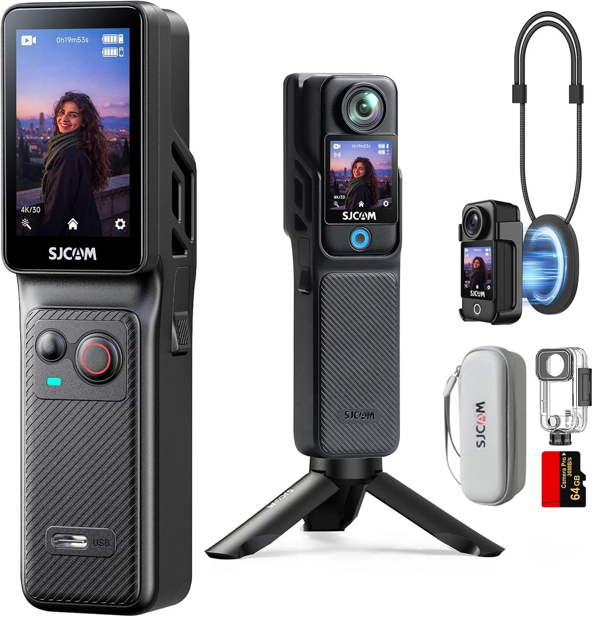 SJCAM C400 Vlog Combo, Vlog Kamera 4K Videokamera,7 Stunden Akku