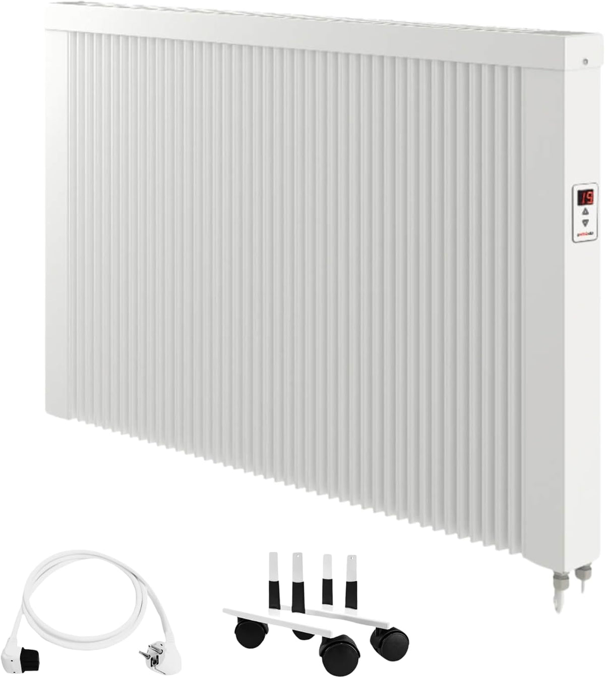 Flächenspeicherheizung Mobile areo direct 1950 Watt, Appsteuerung ohne Zusatzhardware möglich, mit Laufrollen und Winkelstecker, simples Thermostat