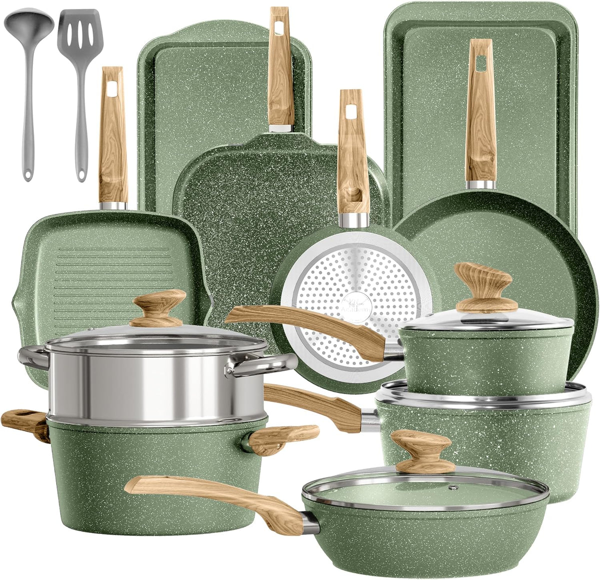 Kitchen Academy Topf und Pfannenset Topfset 17tlg Antihaft-Versiegelung, Pfannenset, Pfannen und Töpfe Grün