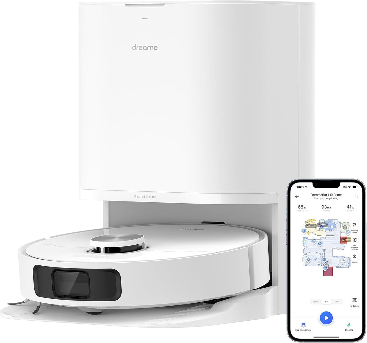 dreame L10 Prime Saugroboter und Wischroboter mit Automatischer Waschstation von Wischpads, 4000Pa Saugleistung, 7mm Mopanhebung, LDS Navigation