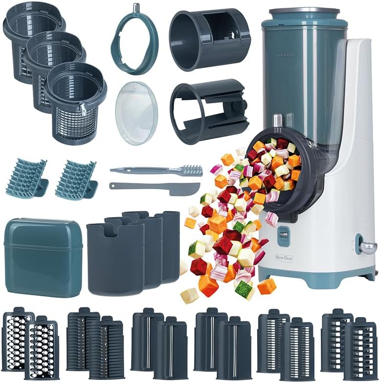 Genius Nicer Dicer Electro PRO Set 32-tlg., Gemüseschneider elektrisch mit 9 Einsätzen zum Reiben, sage, Hobeln, Würfeln & Schneiden, leistungsstark