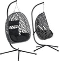 WOLTU Hängesessel mit Gestell PE-Rattan 150kg Schwarz