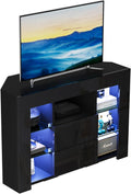 Dripex TV Lowboard Eckschrank mit LED Beleuchtung Schwarz Hochglanz Fernsehschrank Eckkommode Fernsehtisch TV Schrank 100x68x40 cm (Schwarz)