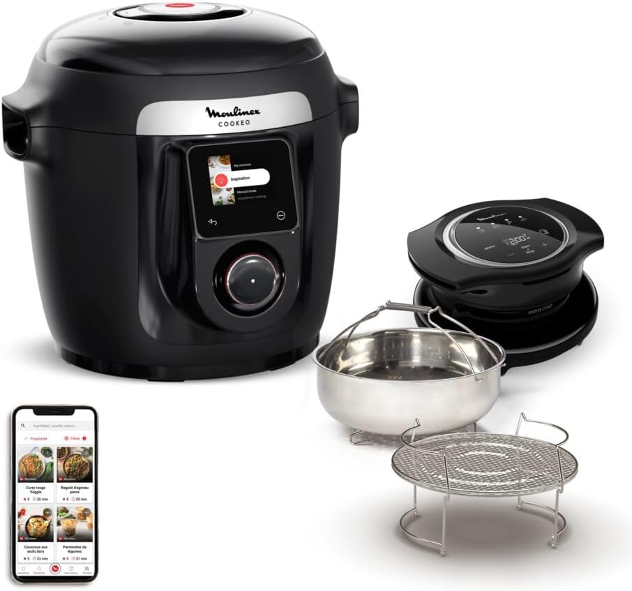 Moulinex Cookeo Wi-Fi mit Extra Crisp, CE96X8F0, einfache Rezepte Schritt für Schritt, Multicooker 14 Kochmodi, Druckkochen, Air Fryer