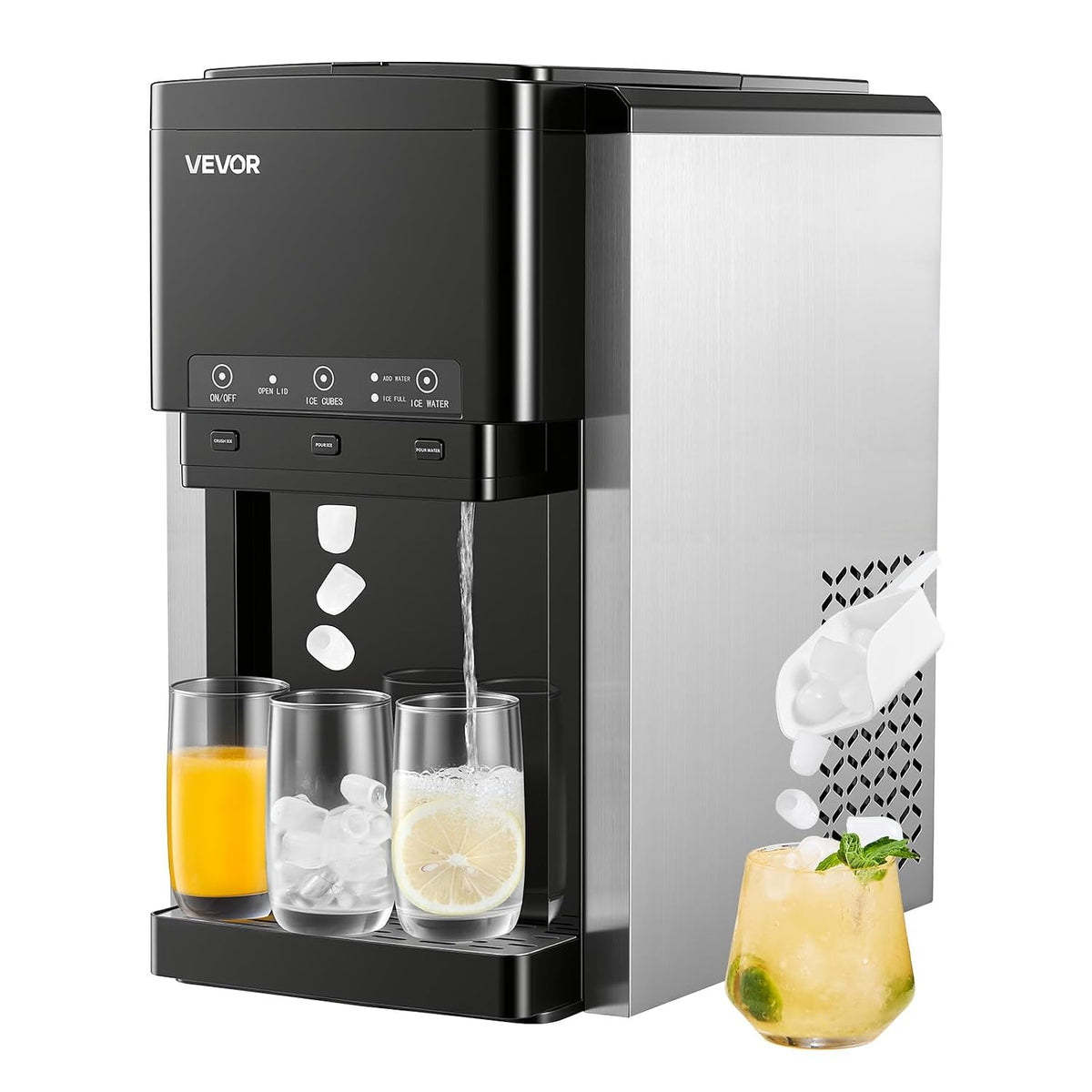VEVOR Wasserspender mit Eiswürfelbereiter 16 kg/Tag, 12 Eiswürfel/7 Min. Schnellproduktion mit Vorratsbehälter, für Küche Partys