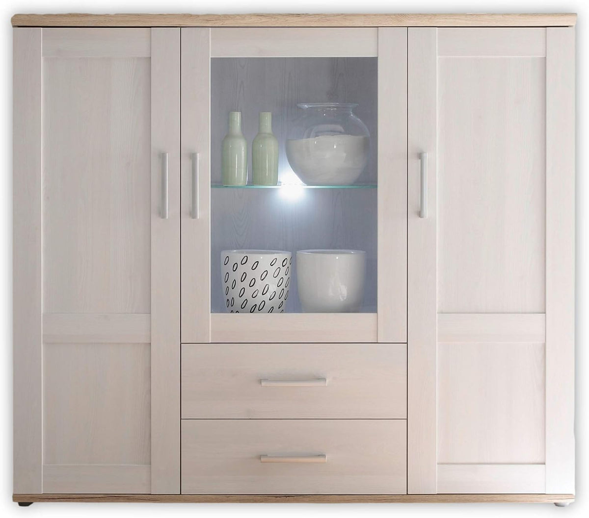 Stella Trading Highboard in Sibiu Lärche / Eiche San Remo Optik, 156 x 137 x 46 cm (B/H/T)
