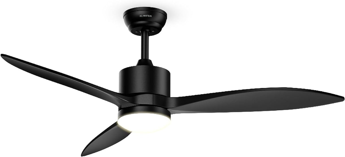 Klarstein SkyBreeze Deckenventilator mit Beleuchtung, 132cm, LED, Fernbedienung & App, 6 Stufen, 3 Flügel, leise, Innen & Außen, dimmbar, Schwarz