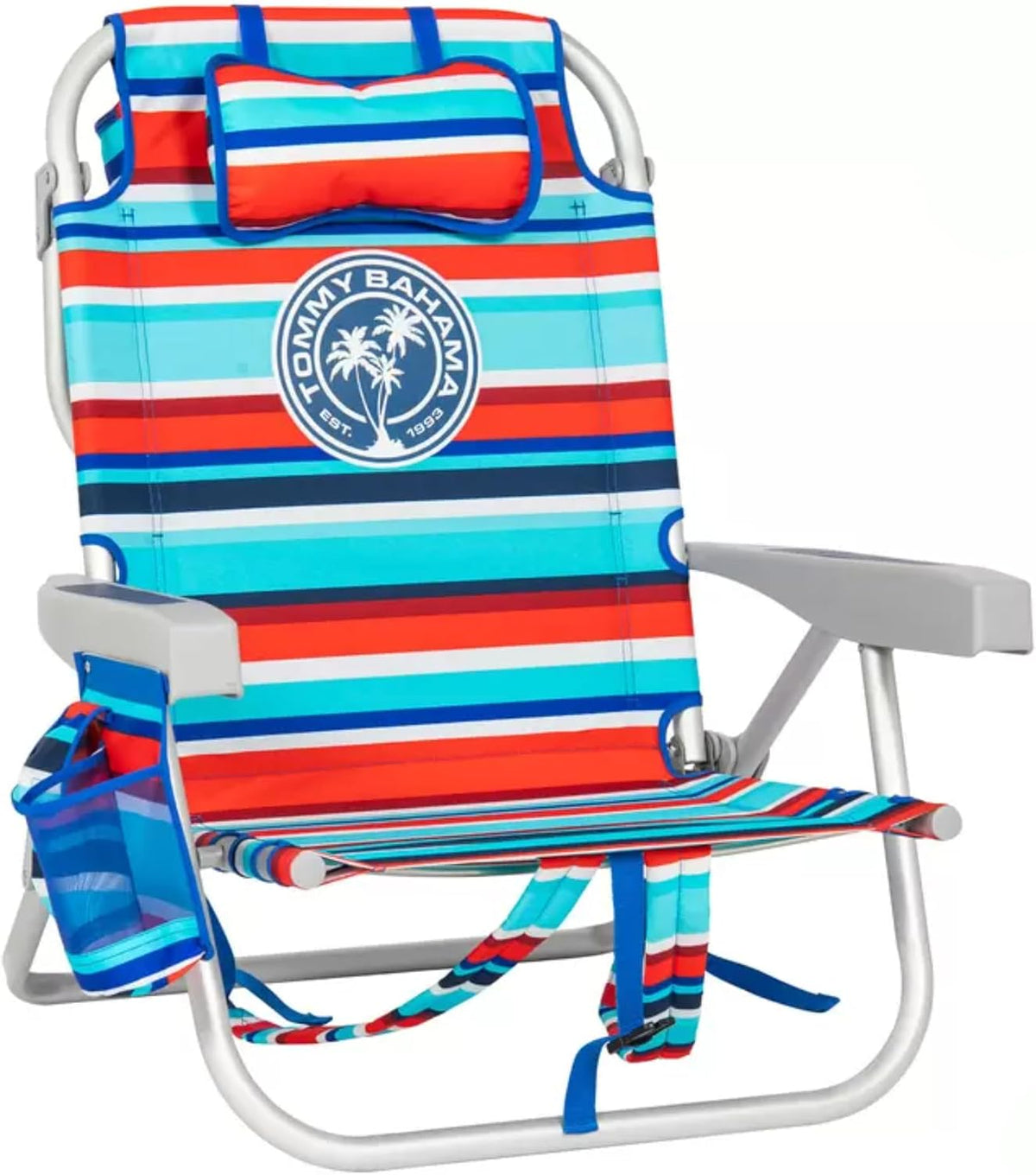 Tommy Bahama Strandstuhl Modell 2025. Rot/Blau gestreift.