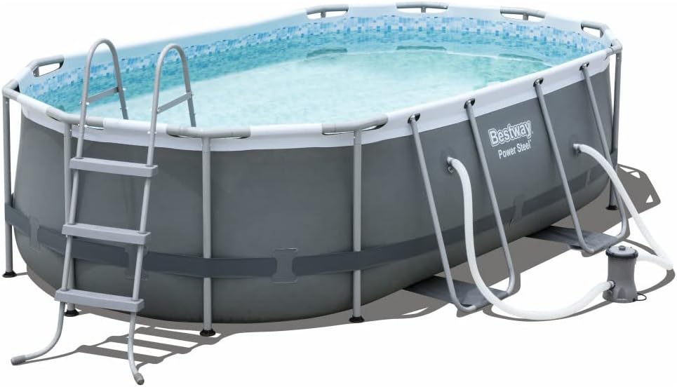 Bestway Power Steel Frame Pool Set, 424 x 250 x 100 cm, oval, grau