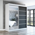 A&J MöbelLand Schwebetürenschrank GAPI Kleiderschrank 2-türig mit Spiegel, Garderobe 160 cm (Weiß/schwarz/schwarz)