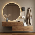 Planetmöbel Flurgarderobe 2X 140 cm inkl. Spiegel rund mit Beleuchtung 100 cm, 2X 37,8T x 140B x 32,5H cm, Flur Möbel mit Spiegel, Gold Eiche