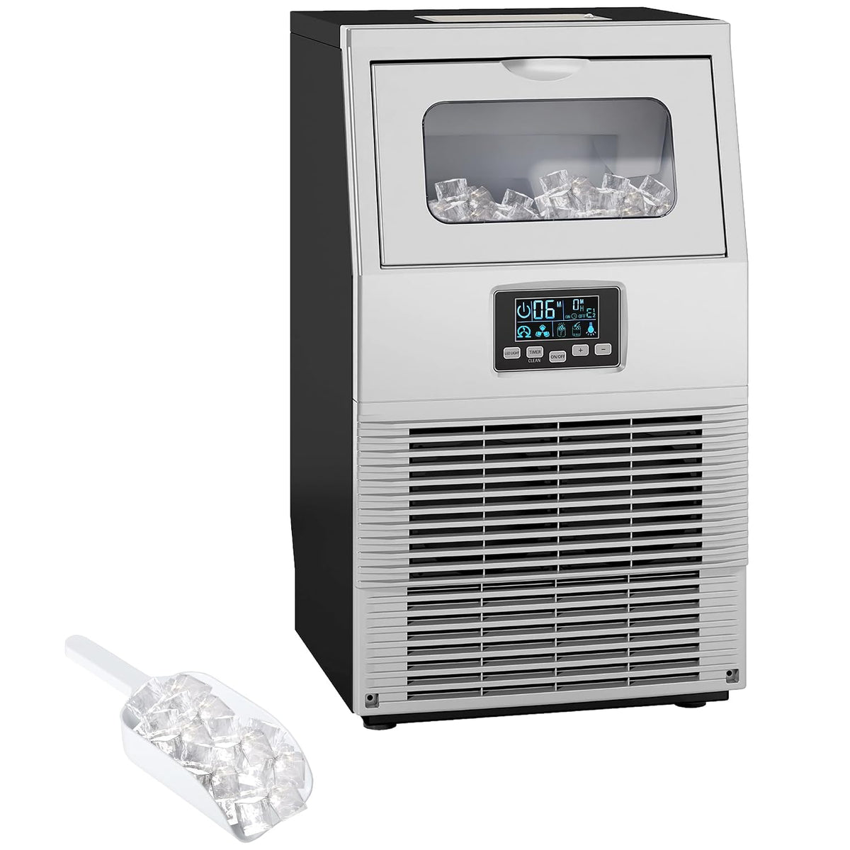 HOMCOM Kommerzielle Eiswürfelmaschine 30 kg/24H mit 4 kg Speicher Silber