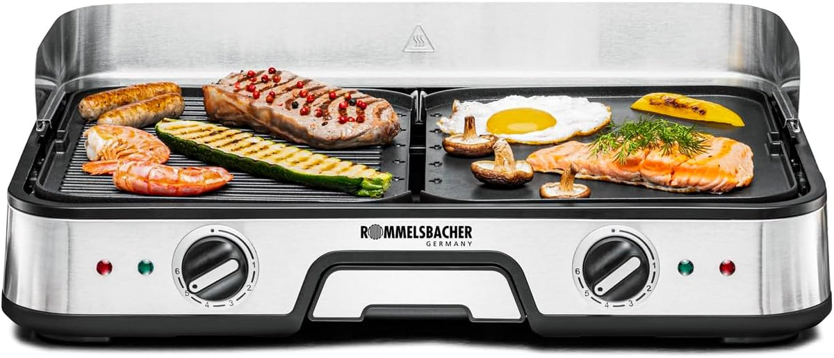 ROMMELSBACHER Tischgrill BBQ 2025, 2 Wende-Grillplatten, getrennt regelbar
