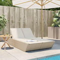 IKAYAA Doppelliege Outdoor 2 Personen Verstellbar Sonnenliege 2 Personen Rattan Sonnenliege Sonnenbett Loungebett Gartenbett mit Auflage Liege Outdoor