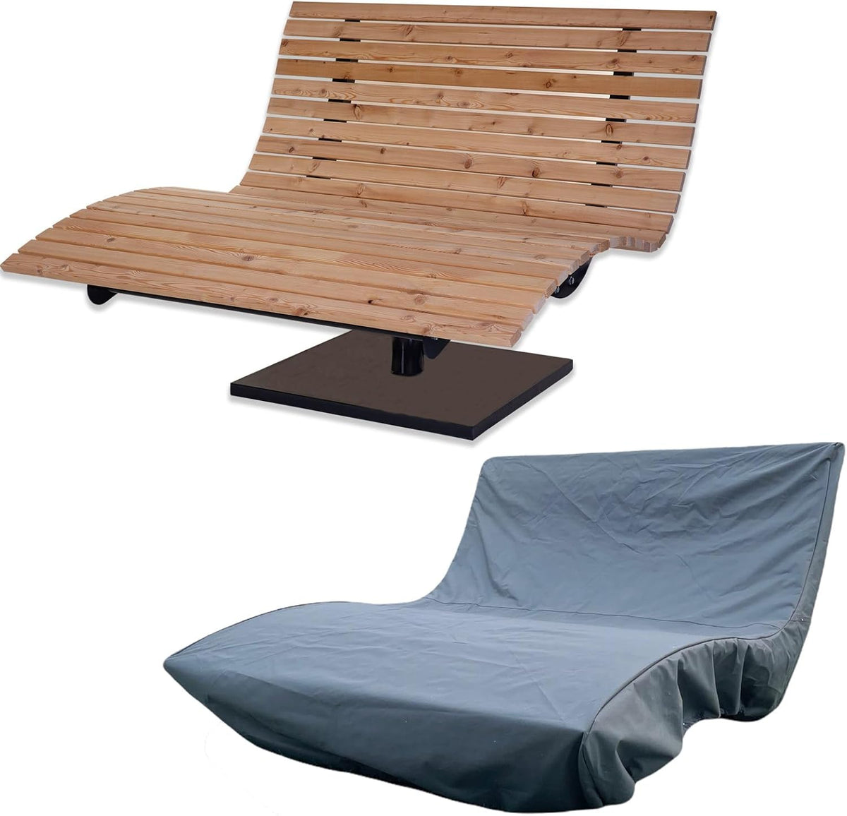Waldsofa Swing + Schutzhülle, für 2-3 Personen, Holzliege für den Garten, drehbar 360°, Lärche, Sonnenliege, Wellenliege, Relaxliege, Himmelsliege