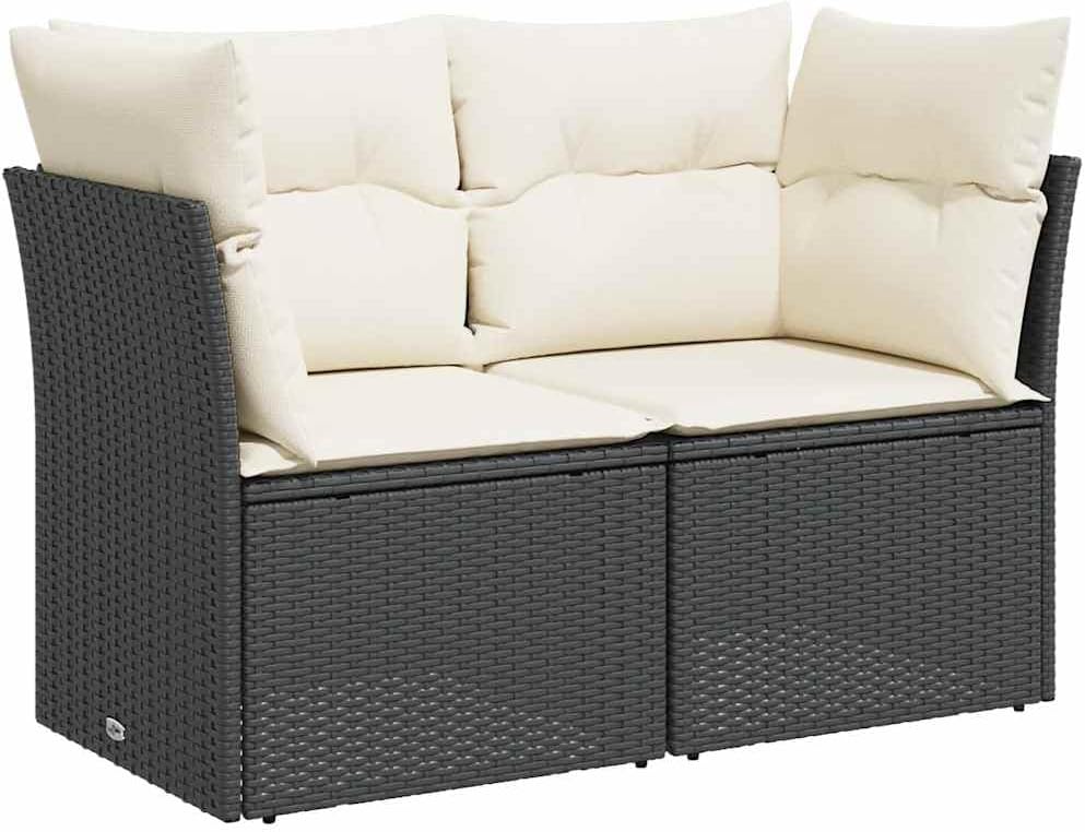 vidaXL Gartensofa mit Kissen 2-Sitzer Schwarz Poly Rattan