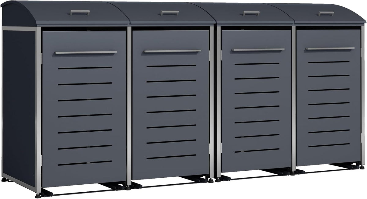 DEGAMO Mülltonnenbox 4-er Mülltonnenhaus Kiel für 4X Tonnen 120 oder 240 Liter, Stahl verzinkt und Edelstahl, Farbe anthrazit