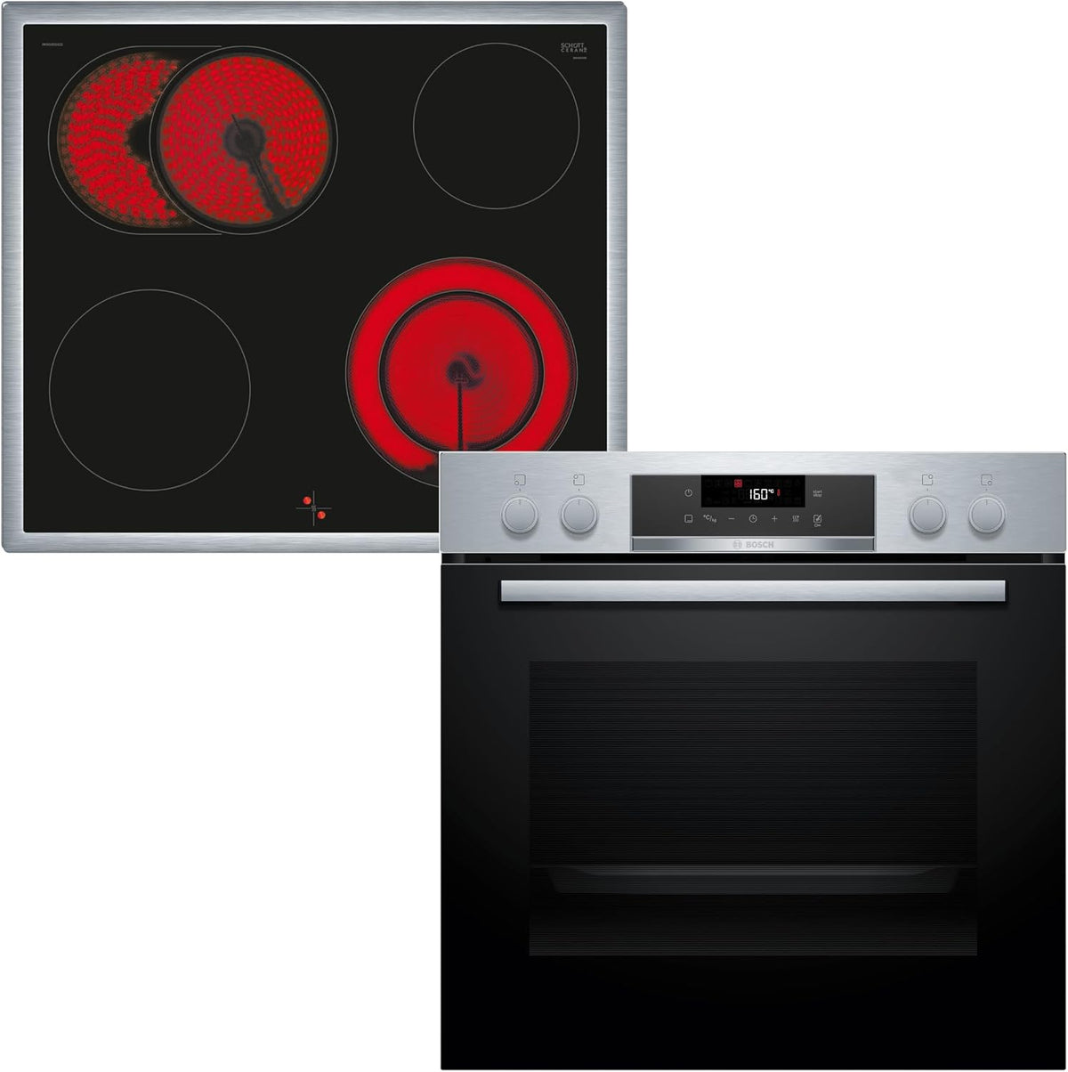 Bosch HND271AS64, Einbau-Herd 60 cm, Einbau-Herd-Set, HEA171BS3, NKN645GA2E, Edelstahl & Elektro-Kochfeld 60 cm, 21 cm Kochzone, Mit Rahmen, Serie 2