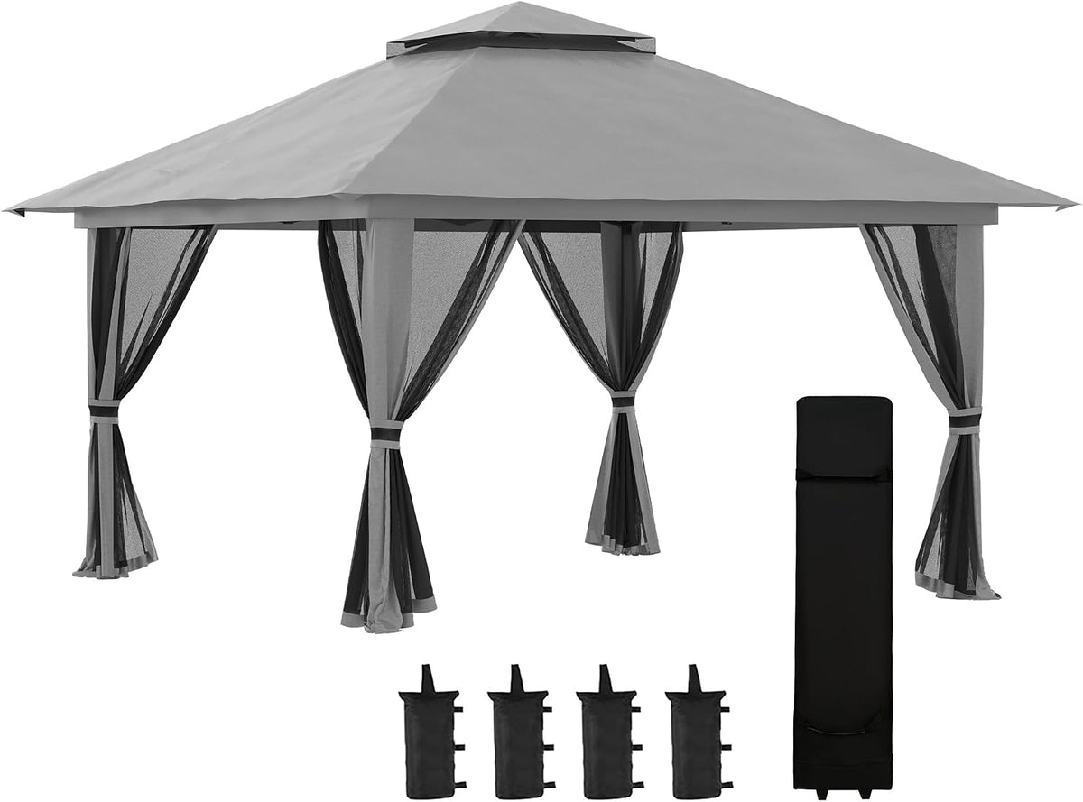 Outsunny Pavillon 4x4m Stabil Winterfest Pop-up Gartenpavillon Dunkelgrau